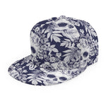 White Blue Skull Floral Pattern Print Snapback Cap