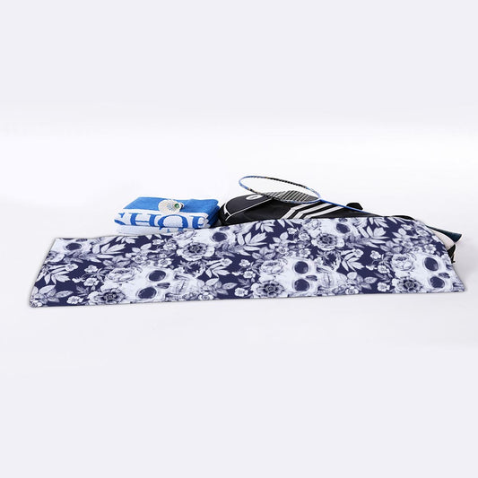 White Blue Skull Floral Pattern Print Sports Towel