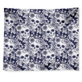 White Blue Skull Floral Pattern Print Tapestry