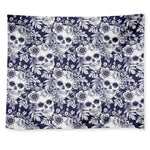 White Blue Skull Floral Pattern Print Tapestry