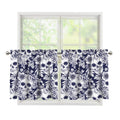 White Blue Skull Floral Pattern Print Tier Curtains