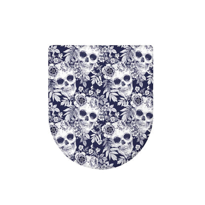 White Blue Skull Floral Pattern Print Toilet Lid Cover