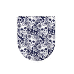 White Blue Skull Floral Pattern Print Toilet Lid Cover