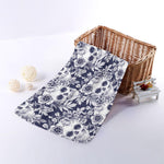 White Blue Skull Floral Pattern Print Towel