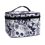 White Blue Skull Floral Pattern Print Travel Makeup Bag
