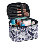 White Blue Skull Floral Pattern Print Travel Makeup Bag
