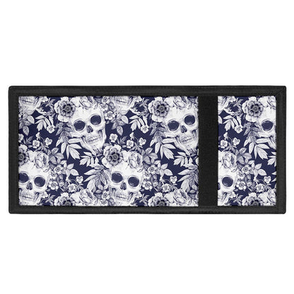 White Blue Skull Floral Pattern Print Trifold Wallet