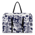 White Blue Skull Floral Pattern Print Utility Tote Bag