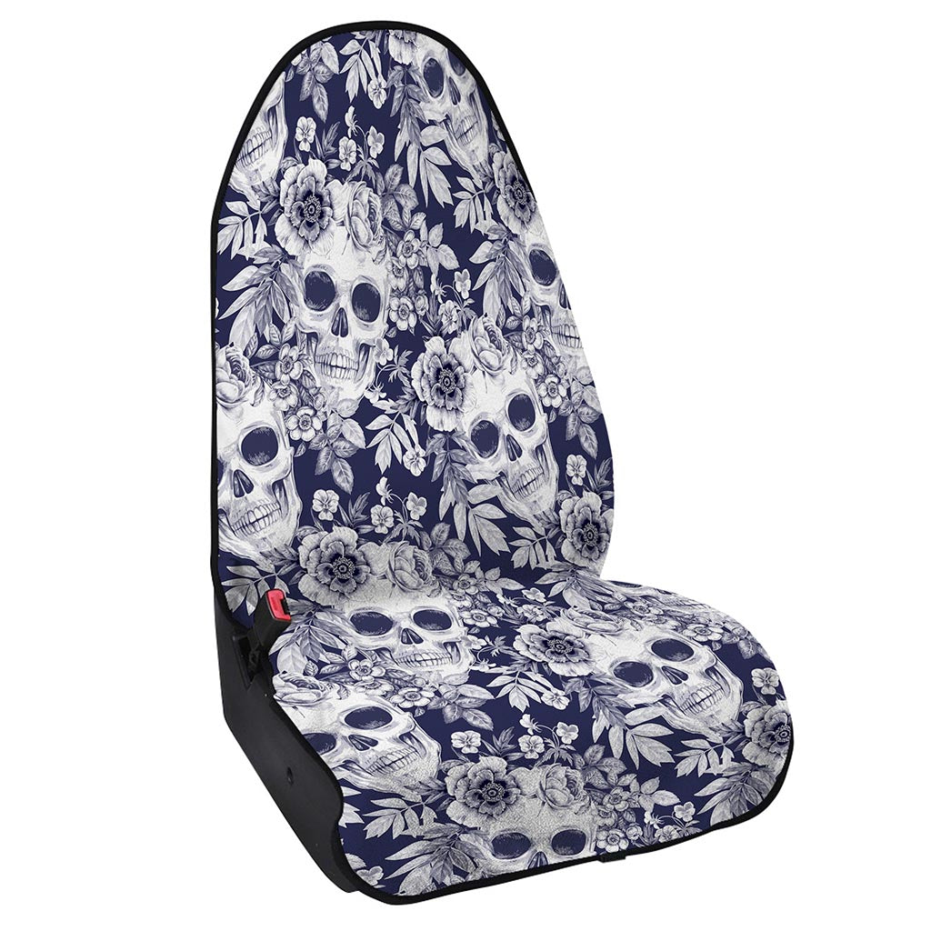 White Blue Skull Floral Pattern Print Waterproof Car Seat Cover