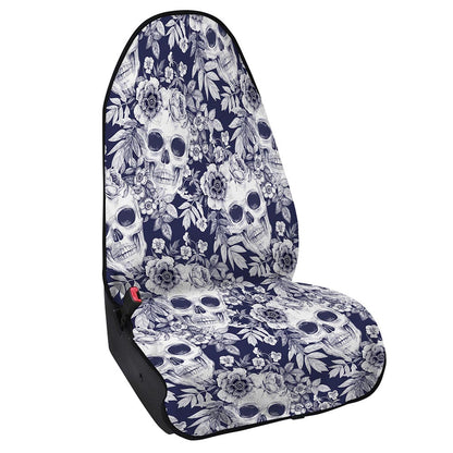 White Blue Skull Floral Pattern Print Waterproof Car Seat Cover