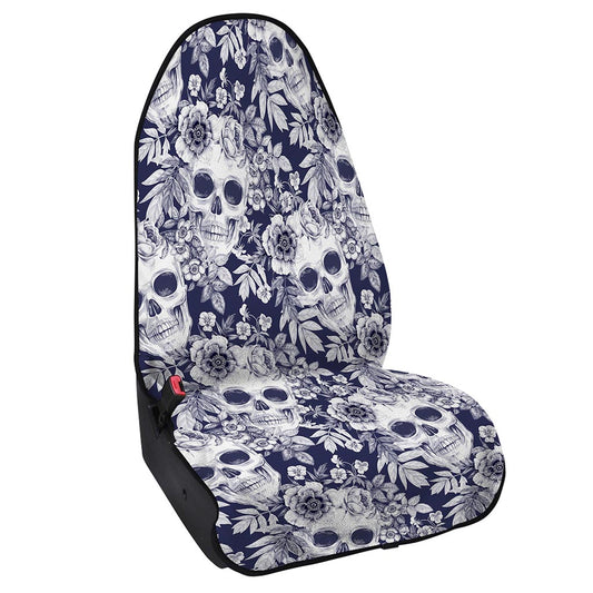 White Blue Skull Floral Pattern Print Waterproof Car Seat Cover