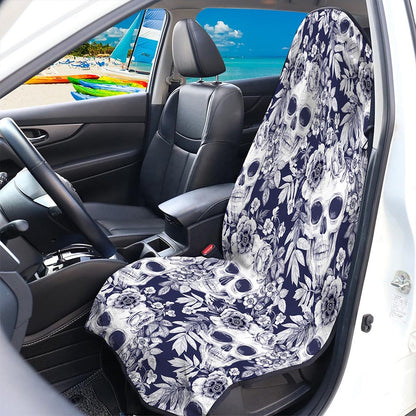White Blue Skull Floral Pattern Print Waterproof Car Seat Cover