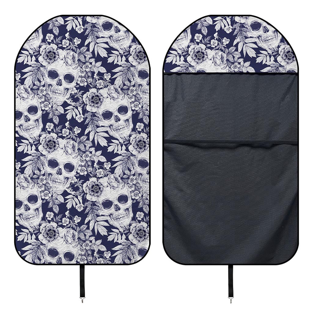 White Blue Skull Floral Pattern Print Waterproof Car Seat Cover