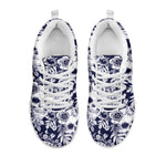 White Blue Skull Floral Pattern Print White Running Shoes