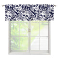 White Blue Skull Floral Pattern Print Window Valance