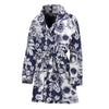 White Blue Skull Floral Pattern Print Women's Bathrobe