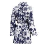 White Blue Skull Floral Pattern Print Women's Bathrobe