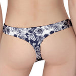 White Blue Skull Floral Pattern Print Women's Thong