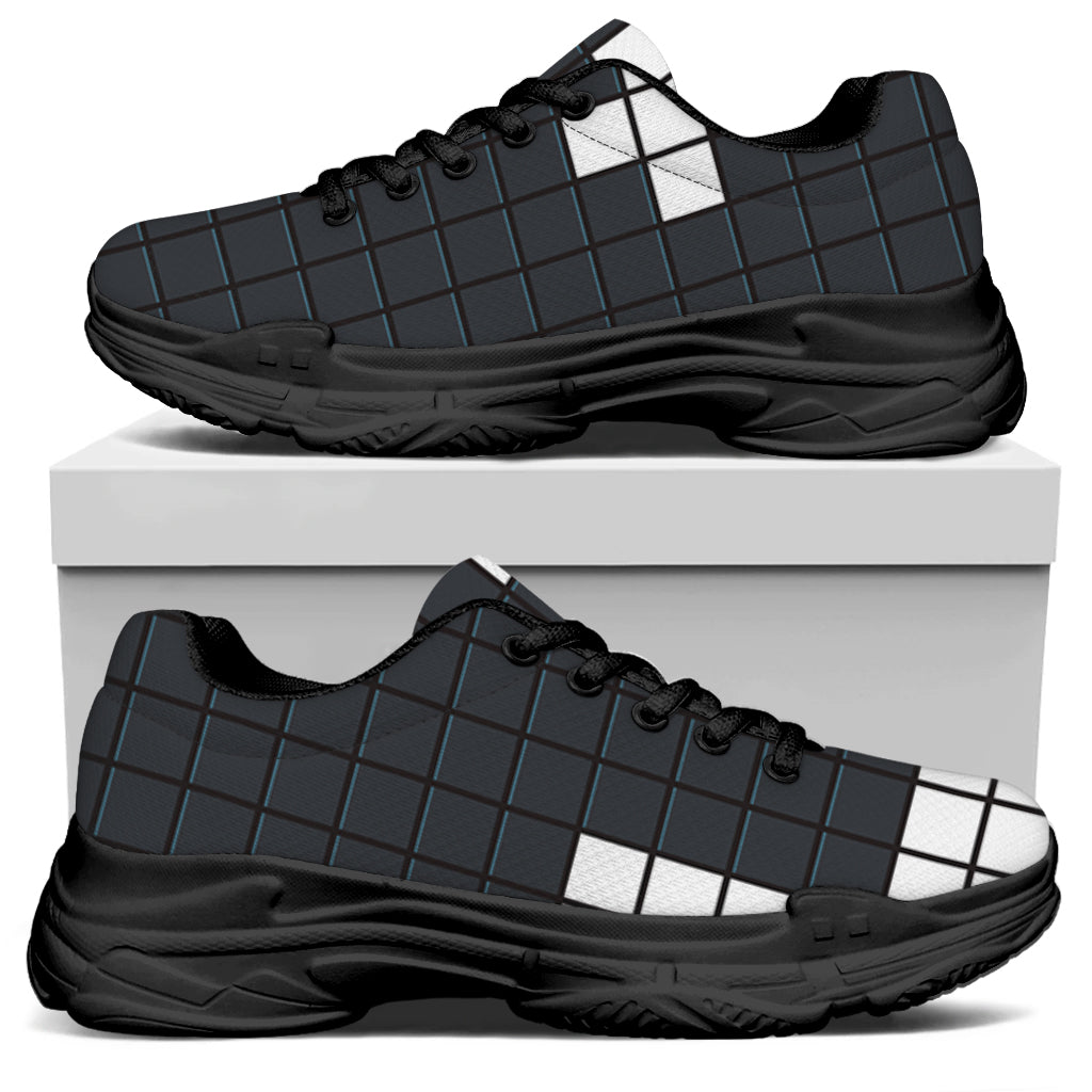 White Brick Puzzle Video Game Print Black Chunky Shoes