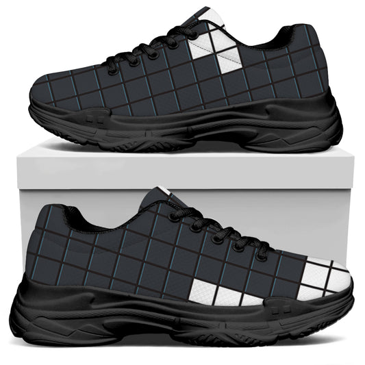 White Brick Puzzle Video Game Print Black Chunky Shoes