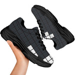White Brick Puzzle Video Game Print Black Chunky Shoes