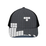 White Brick Puzzle Video Game Print Black Mesh Trucker Cap