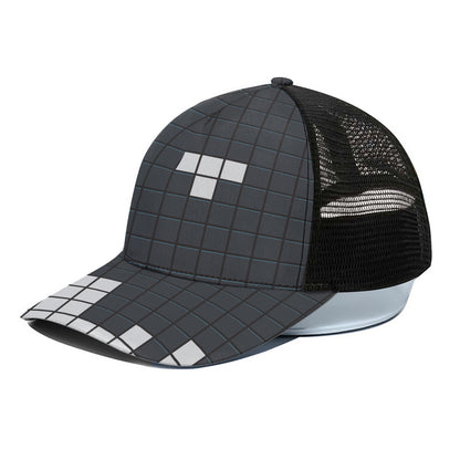 White Brick Puzzle Video Game Print Black Mesh Trucker Cap