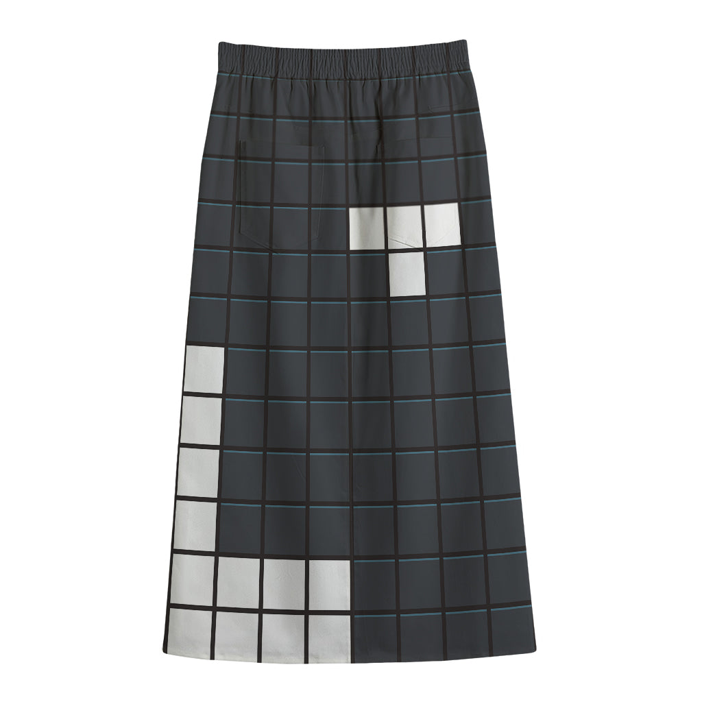 White Brick Puzzle Video Game Print Cotton Front Slit Maxi Skirt