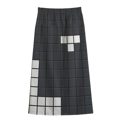 White Brick Puzzle Video Game Print Cotton Front Slit Maxi Skirt
