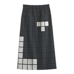 White Brick Puzzle Video Game Print Cotton Front Slit Maxi Skirt