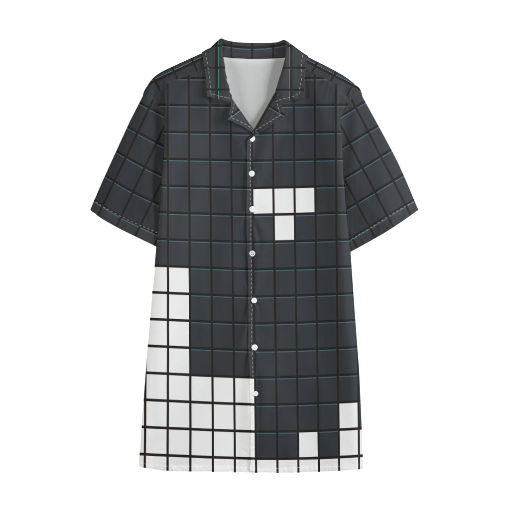 White Brick Puzzle Video Game Print Cotton Hawaiian Shirt