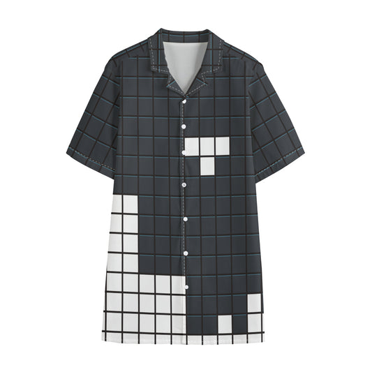 White Brick Puzzle Video Game Print Cotton Hawaiian Shirt