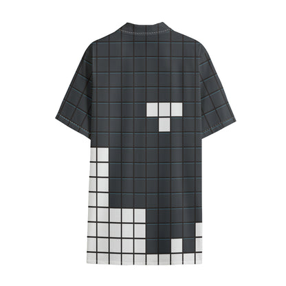 White Brick Puzzle Video Game Print Cotton Hawaiian Shirt