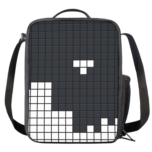 White Brick Puzzle Video Game Print Crossbody Lunch Bag