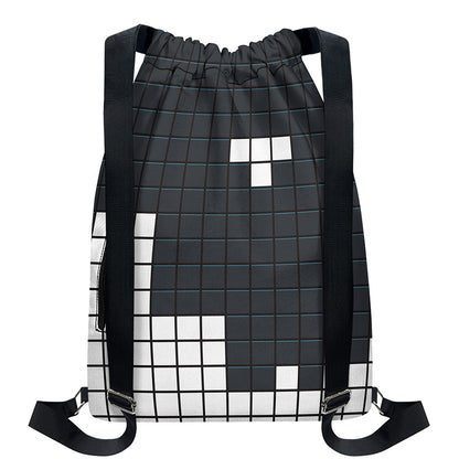 White Brick Puzzle Video Game Print Drawstring Backpack