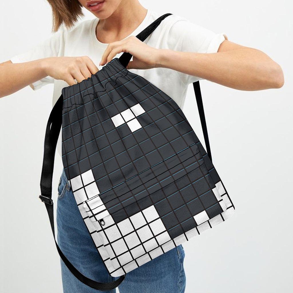 White Brick Puzzle Video Game Print Drawstring Backpack