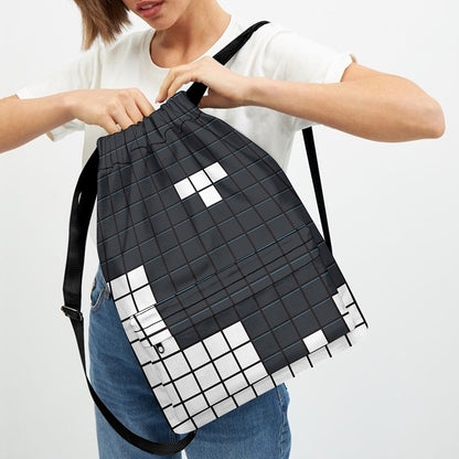 White Brick Puzzle Video Game Print Drawstring Backpack