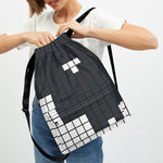 White Brick Puzzle Video Game Print Drawstring Backpack