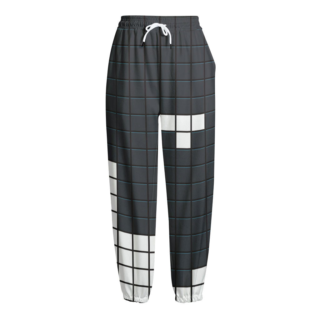 White Brick Puzzle Video Game Print Fleece Lined Knit Pants