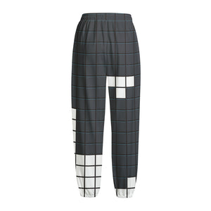 White Brick Puzzle Video Game Print Fleece Lined Knit Pants