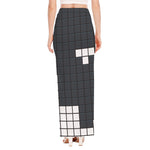 White Brick Puzzle Video Game Print High Slit Maxi Skirt