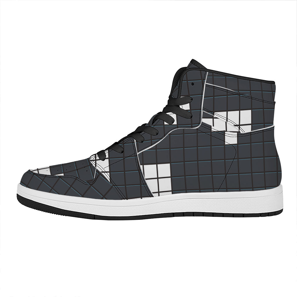 White Brick Puzzle Video Game Print High Top Leather Sneakers