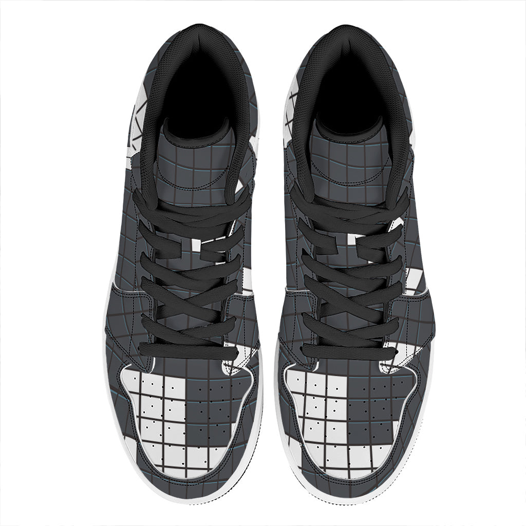 White Brick Puzzle Video Game Print High Top Leather Sneakers