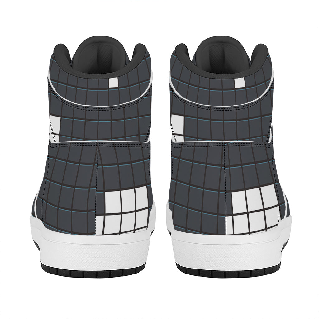 White Brick Puzzle Video Game Print High Top Leather Sneakers