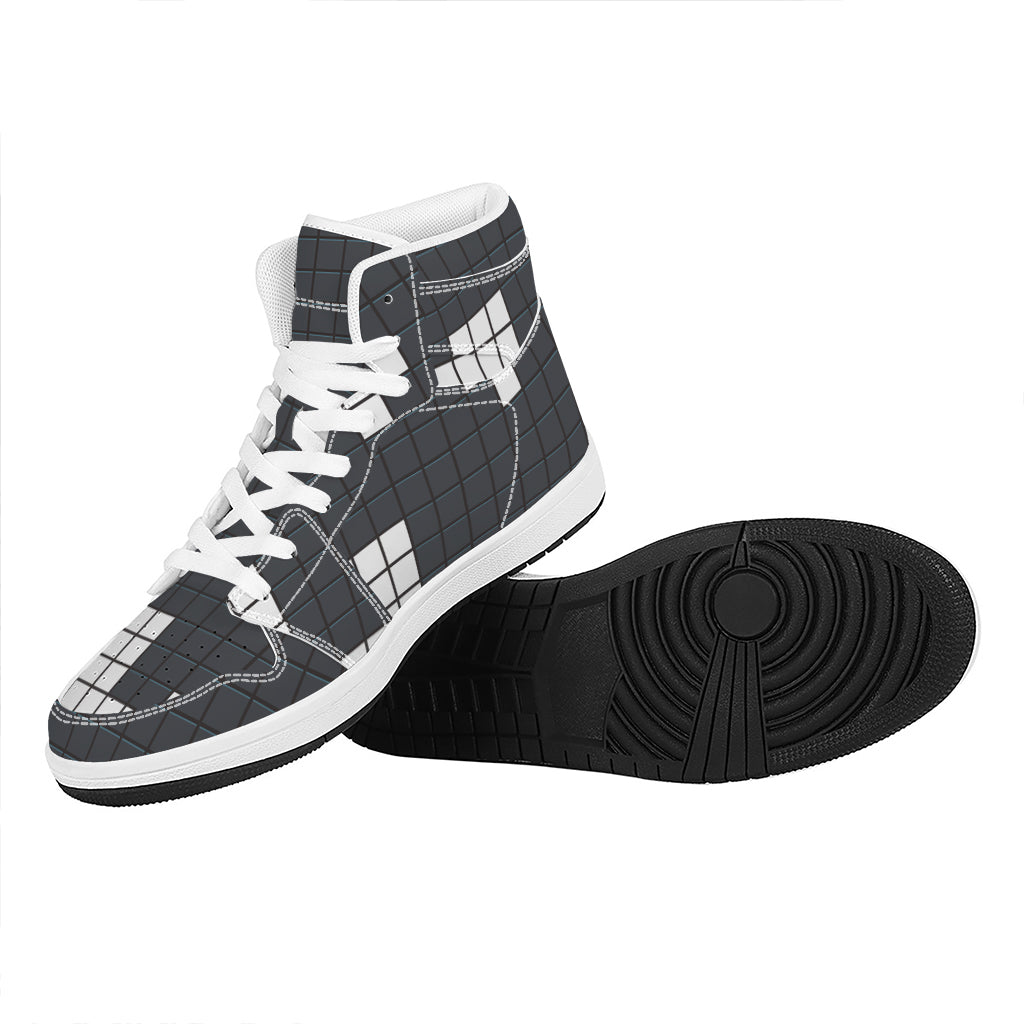 White Brick Puzzle Video Game Print High Top Leather Sneakers