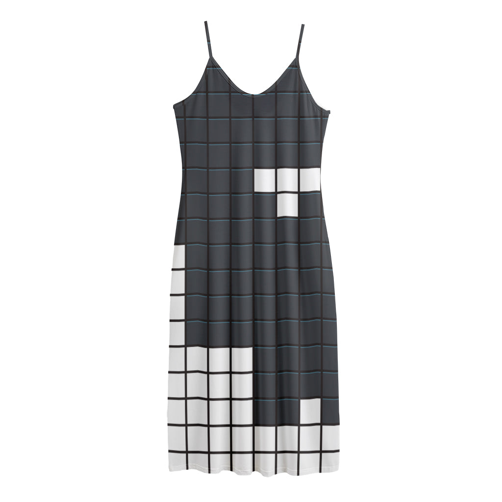White Brick Puzzle Video Game Print Jersey Midi Cami Dress