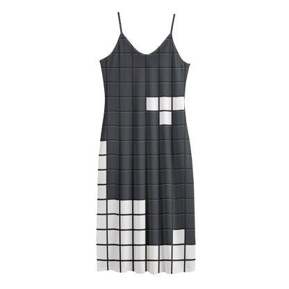 White Brick Puzzle Video Game Print Jersey Midi Cami Dress