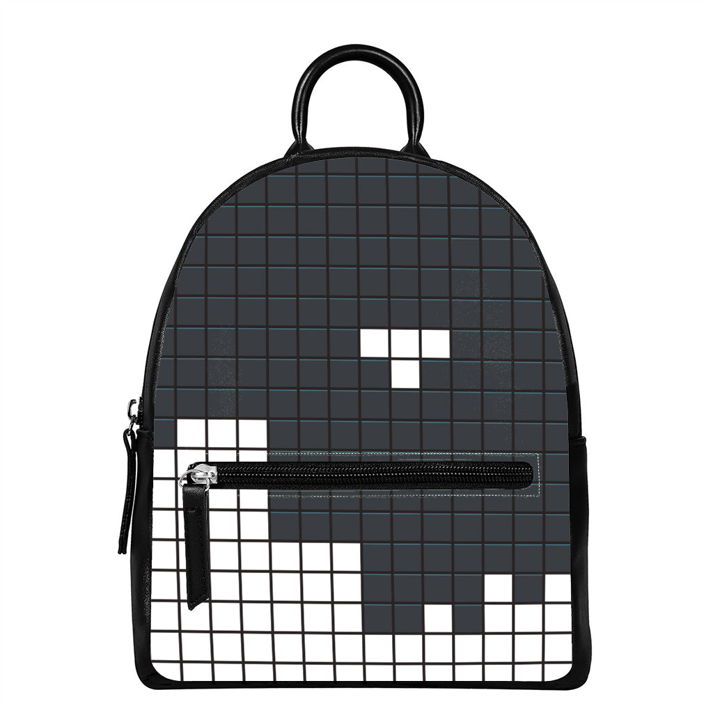 White Brick Puzzle Video Game Print Leather Backpack
