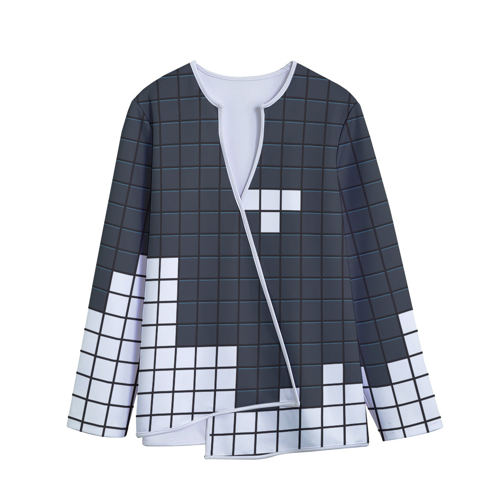 White Brick Puzzle Video Game Print Long Sleeve Short Coat