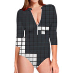 White Brick Puzzle Video Game Print Long Sleeve Swimsuit